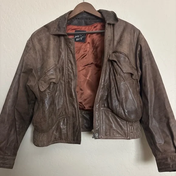 Vintage 80s Genuine Leather Bomber Jacket – Tamiko West – Rare Style - Picture 1 of 9